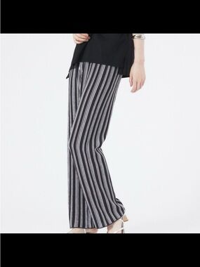Robert Louis Black and White Vertical Stripe Wide Leg Pants